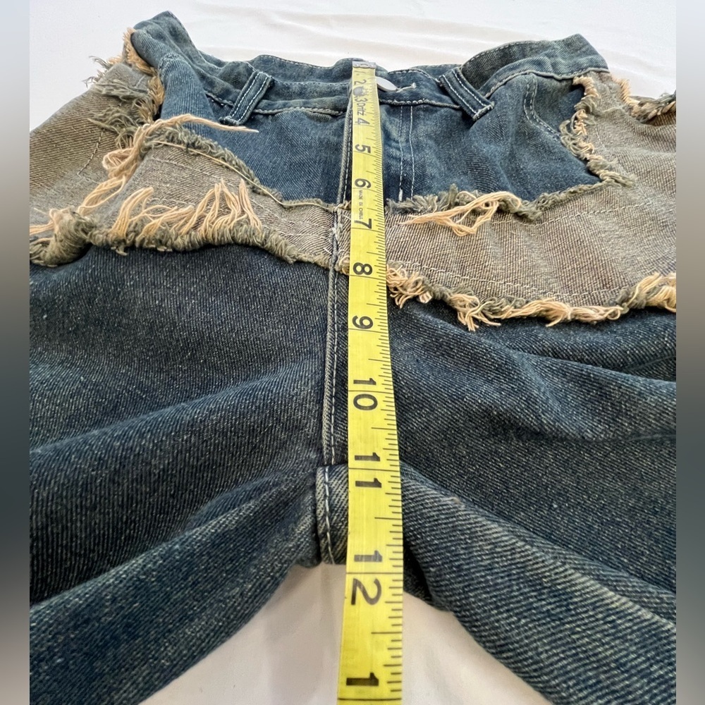 ROMWE Wide Leg Jeans Distressed Patchwork Frayed Star Denim Y2K Size 4 - Picture 7 of 12